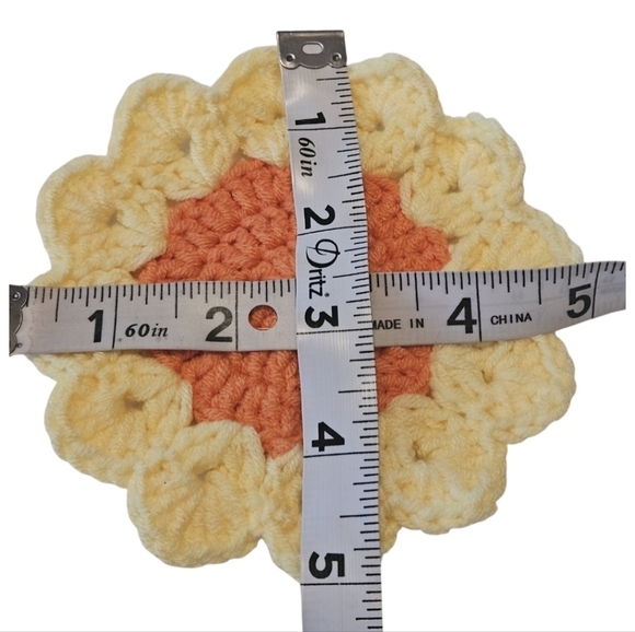 Hand Crafted Crochet Coasters Set of 4pcs Orange yellow flower handmade cup mats - Picture 15 of 17